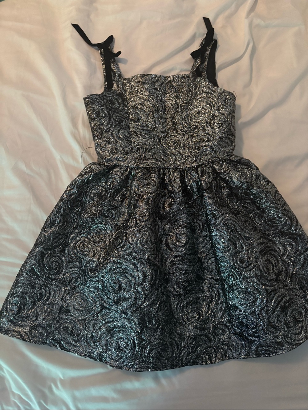 Rare Editions Black Metallic Floral Jacquard Party Dress
